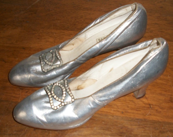 Antique 1920's Silver Leather Shoes
