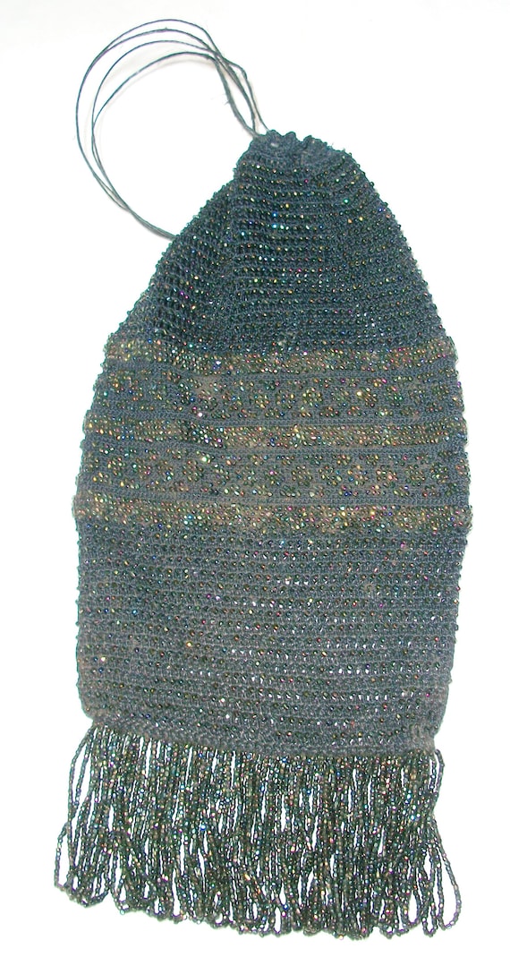 Antique Crocheted Beaded Drawstring Purse