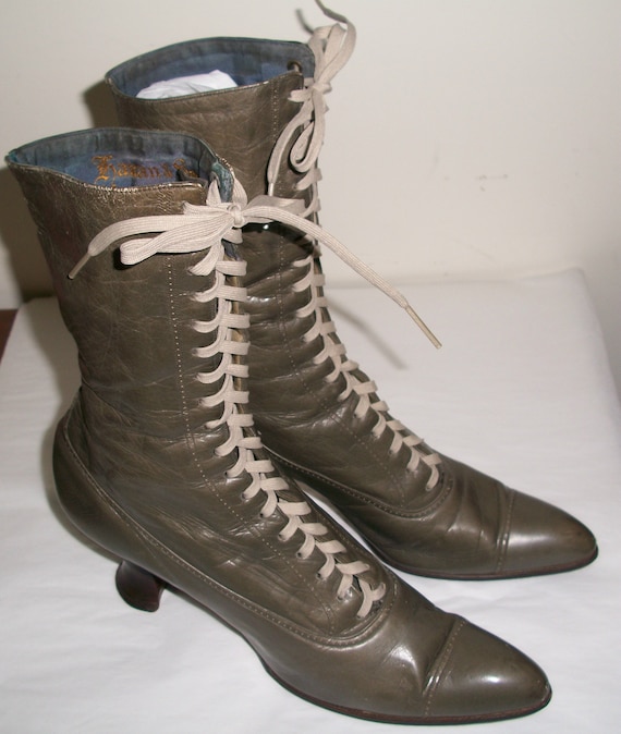 Antique Olive Green Victorian Boots