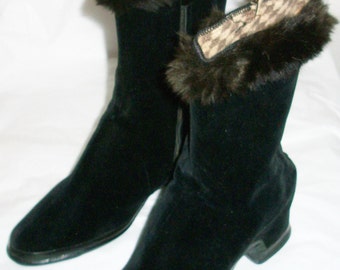 1940's Black Velvet and Fur Boots