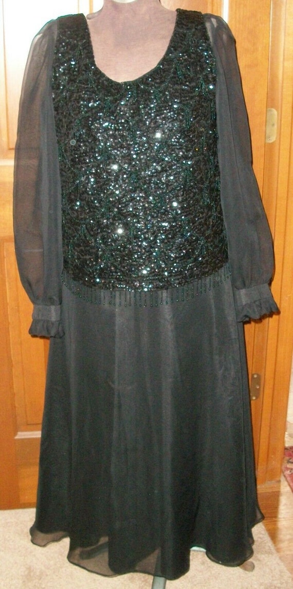 Vintage Black Beaded/Sequined Chiffon Dress 38" Bu