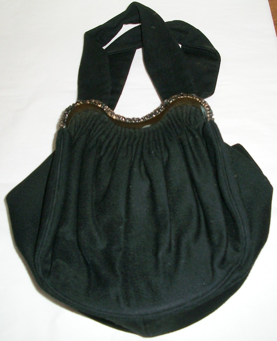 Vintage 1940's Guild Original Black Purse with Rh… - image 2