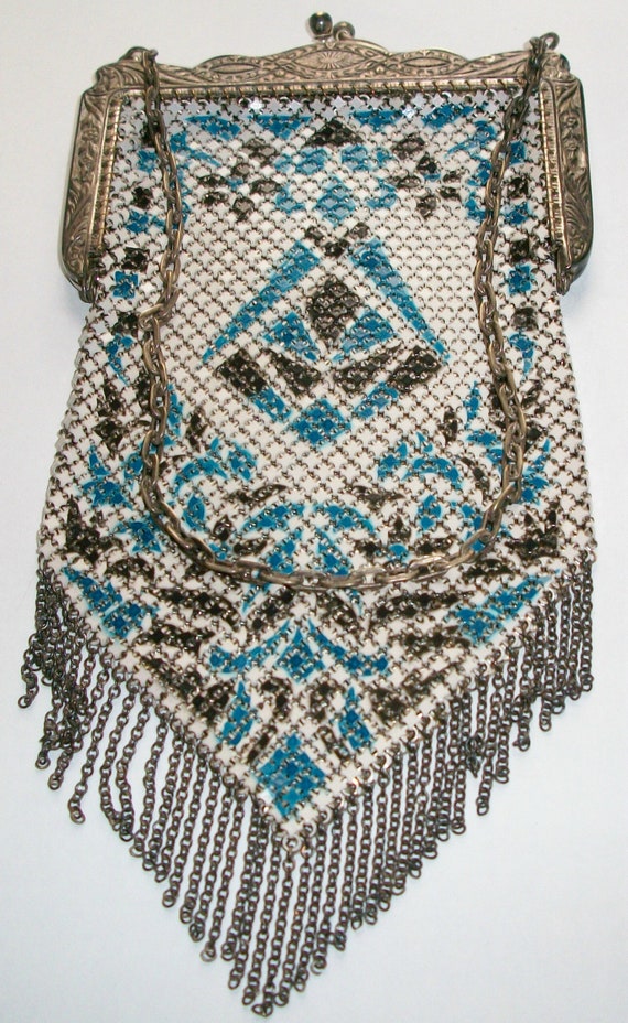 Antique Blue Black Mandalian Enamel Mesh Purse