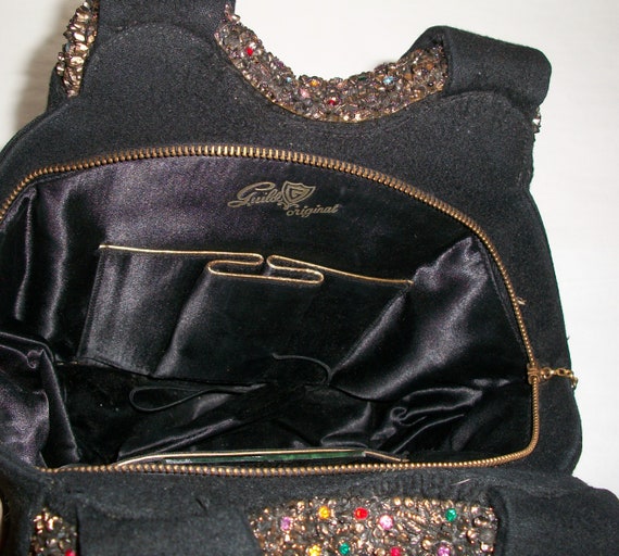 Vintage 1940's Guild Original Black Purse with Rh… - image 4