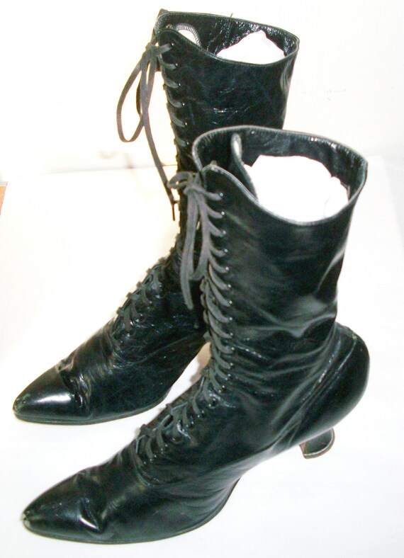 Antique Black Victorian Boots - Large Size