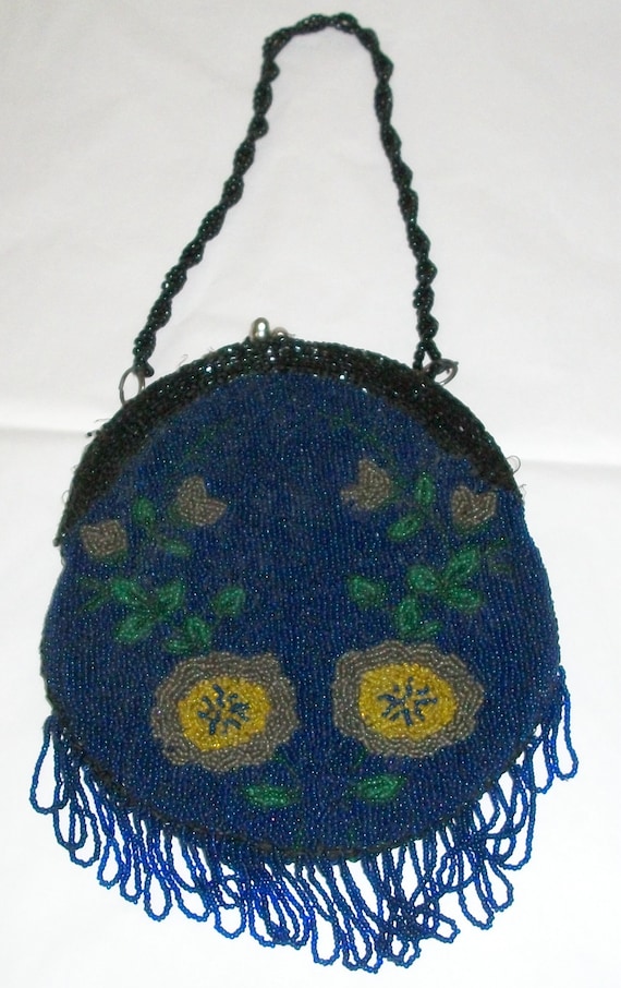 Antique Blue Beaded Purse