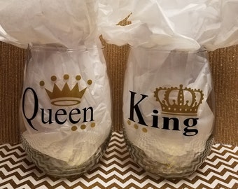 Couples wine glasses king and queen wine glass relationship gift ideas his and hers gifts wedding gift ideas anniversery gift ideas