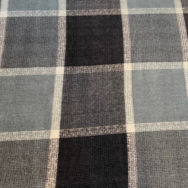 1.9 yard cut of Plush Black and gray Windowpane fleece fabric