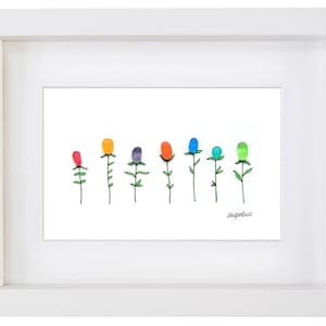 Wildflowers - Pebble Art & Sea Glass Picture - Framed Unique Handmade *Flowers*