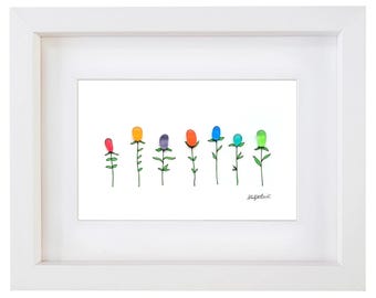 Wildflowers - Pebble Art & Sea Glass Picture - Framed Handmade *Flowers* Wall Decor