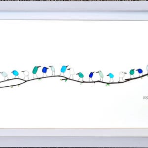 Sea Glass Horizontal Wall Art - Panoramic Sea Spray Birds - Framed, Unique, Handmade