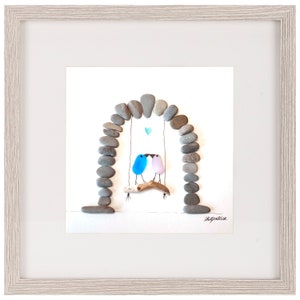 Sea Glass, Driftwood & Pebble Picture - Wall Decor - Sea Glass Art - Love Swing