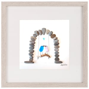 Love Swing - Sea Glass, Driftwood & Pebble Picture - Framed Unique Handmade - Sea Glass Art
