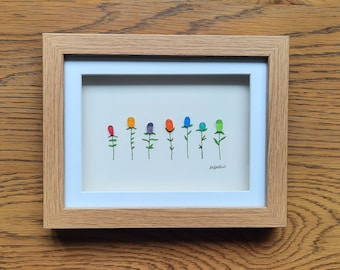 Wildflowers - Pebble Art & Sea Glass Picture - Framed Unique Handmade *Flowers*