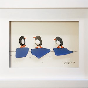 Pebble Penguins - Pebble Art & Sea Glass Picture - Penguin Art