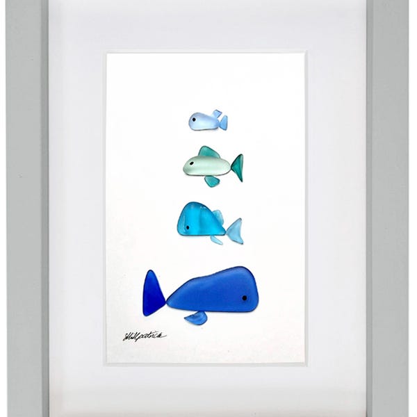 Seeglas Bild - Handgemacht - Kunst - Fischschwarm - Wanddeko