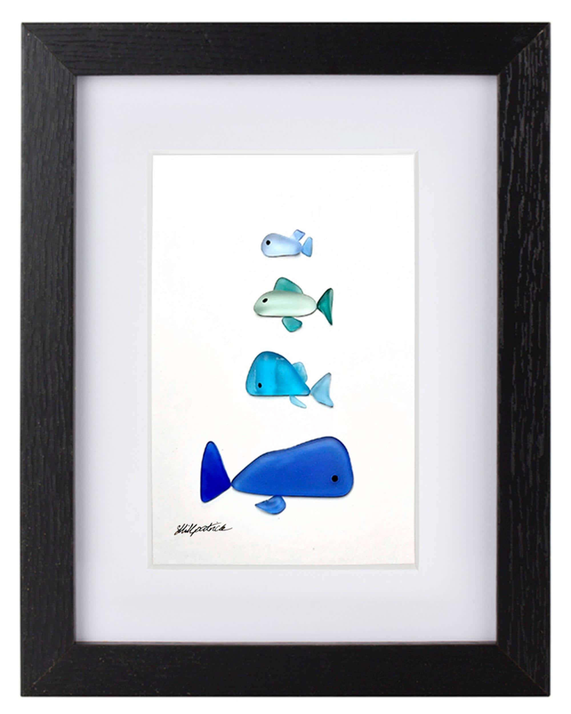 魚群 - シーグラスの絵画 - 額入りのユニークな手作り - シーグラス