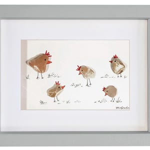 Pebble Art & Sea Glass Picture - Framed Unique Handmade *Golden Chickens* Hens Chicks