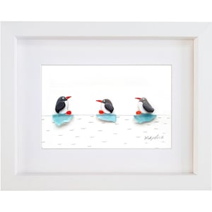 Penguins - Pebble Art & Sea Glass Picture - Penguin Handmade Framed
