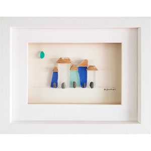 Pebble Art & Seeglas Bild - gerahmt Unikat Handgemacht *Quirky Cottages*