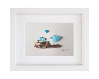 水辺の家と小鳥たち〜秋〜　シーグラス／天然石／フレーム／アート 水辺の家と小鳥たち〜秋〜 シーグラス／天然石／フレーム／アート 葡萄