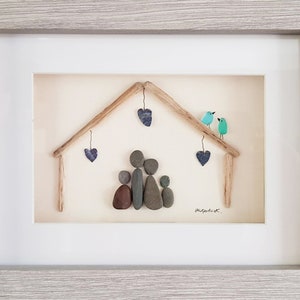 New Home - Pebble Art & zeeglasfoto - ingelijst, uniek, handgemaakt housewarmingcadeau