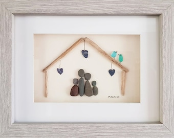 New Home - Pebble Art & Sea Glass Picture - Framed Unique Handmade