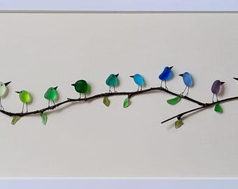 シーグラスアート - パノラマレインボーバード - シーグラス