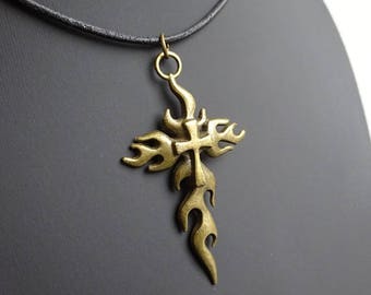 Cross necklace, Mens Cross Necklace, Flame cross pendant, Flame cross necklace, biker jewelry, Christian religious jewelry, crucifix pendant