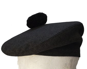 Chapeau Tam O Shanter, tam écossais, chapeau Balmoral, gris anthracite, béret, chapeau d'hiver, chapeau en laine, chapeau ample, chapeau pour homme, cadeau bonnet écossais