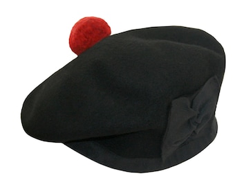 Black Balmoral Hat, Black Wool Tam,Scottish Tam, French Beret, Glengarry Hat, Pipe Band Hat, Military Hat, Gift, Women's Hat, Men's Hat