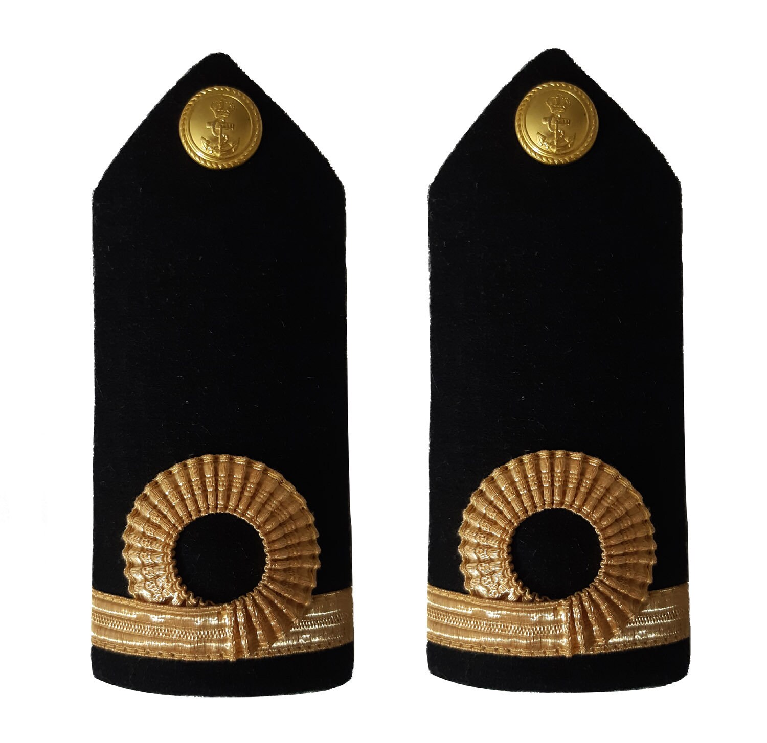 Image of Royal Navy Rn Sub Lieutenant Lt Lace Shoulder Boards Epaulette Straps - Gold On Black