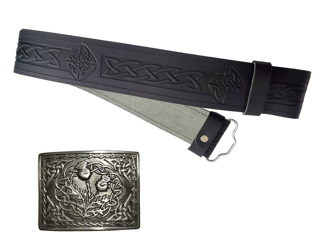 Leather Kilt Belt Embossed Kilt Belt Kilt Belt and Buckle Etsy