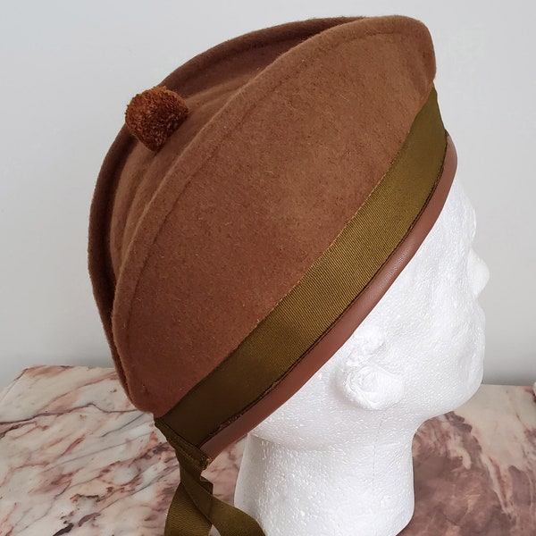 Canadian WWI 134th Battalion Khaki Glengarry Hat, Highland Cap,1918 Reproduction, Scottish Tam, Pom pom Hat, Black Watch Hat