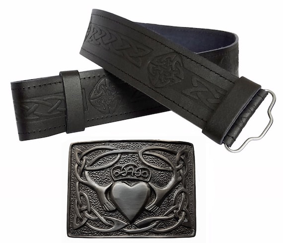 New Scottish Highland Leather Kilt Belt Celtic Thistle Hide Embossed 30-48/"