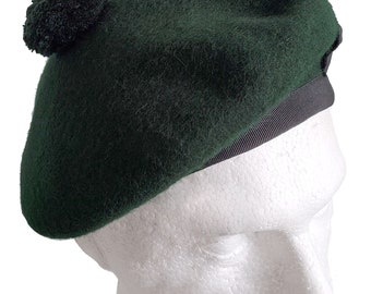 French Beret Hat ,Scottish wool Balmoral Hat , Scot's Green beret, glengarry hat for pipe band Ta, Pom Pom Hat