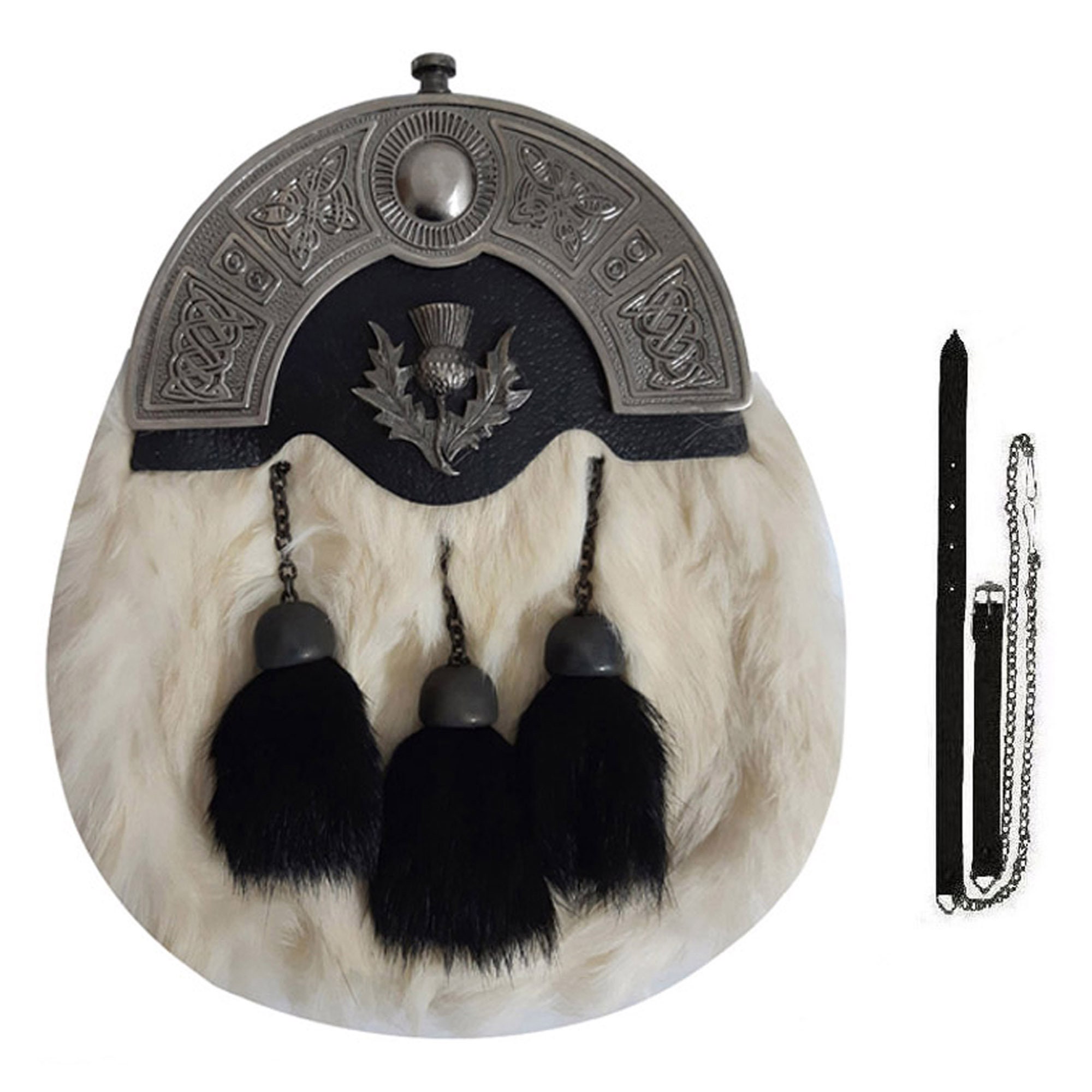 Image of Mens Scottish Full Dress Kilt Sporran Antique Thistle Celtic Cantle Set