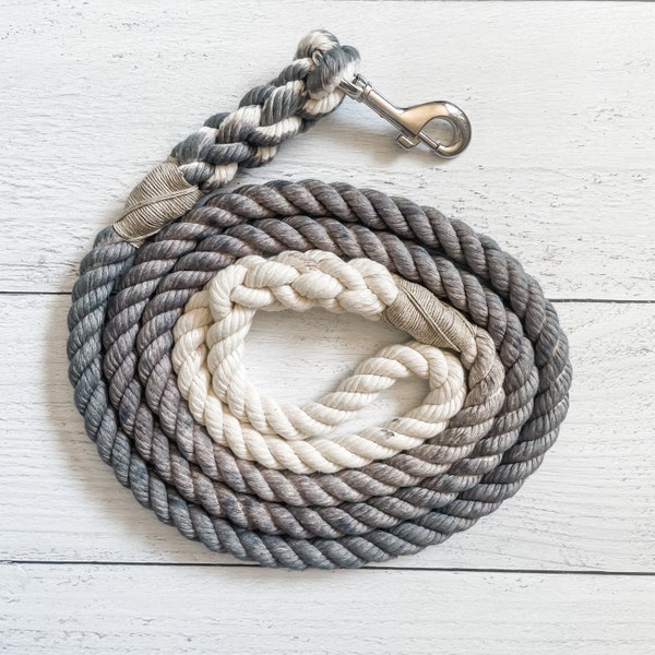 Grey Cotton Rope Dog Leash - Hand-Dyed Organic Lead - Braided Wedding Leash