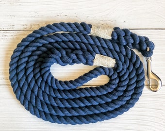 Navy Blue Cotton Rope Dog Leash //  Upcycled Rope Leash // Cotton Rope Leash // Rope Dog Lead