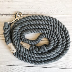 Grey Cotton Rope Dog Leash: Upcycled Eco-Friendly Lead