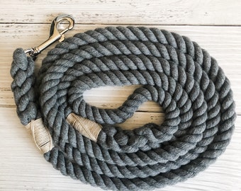 Grey Cotton Rope Dog Leash //  Upcycled Rope Leash // Cotton Rope Leash // Rope Dog Lead