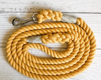 Yellow Cotton Rope Dog Leash //  Upcycled Rope Leash // Cotton Rope Leash // Rope Dog Lead