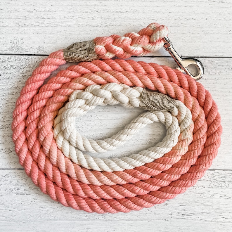 Coral Cotton Rope Dog Leash // Ombre Rope Leash // Cotton Rope Etsy