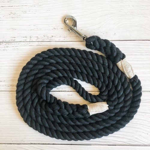 Black Cotton Rope Dog Leash // Upcycled Rope Leash // Cotton Etsy