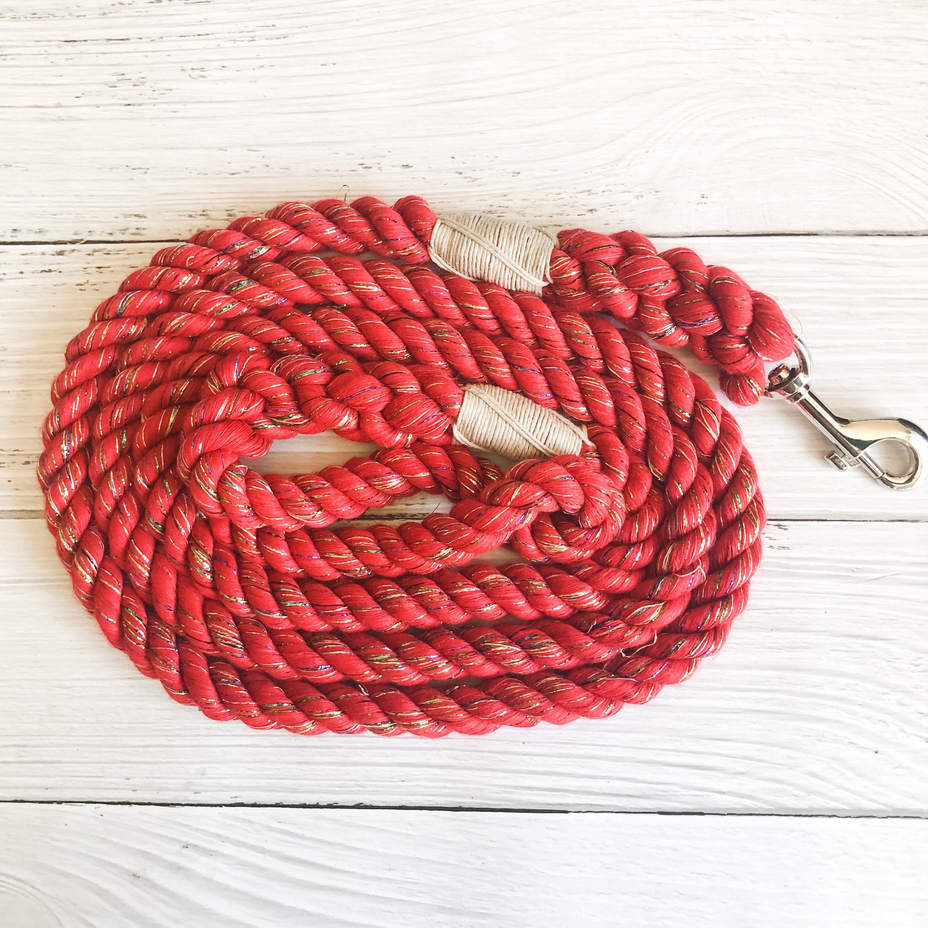 Red Glitter Cotton Rope Dog Leash // Upcycled Rope Leash // Etsy