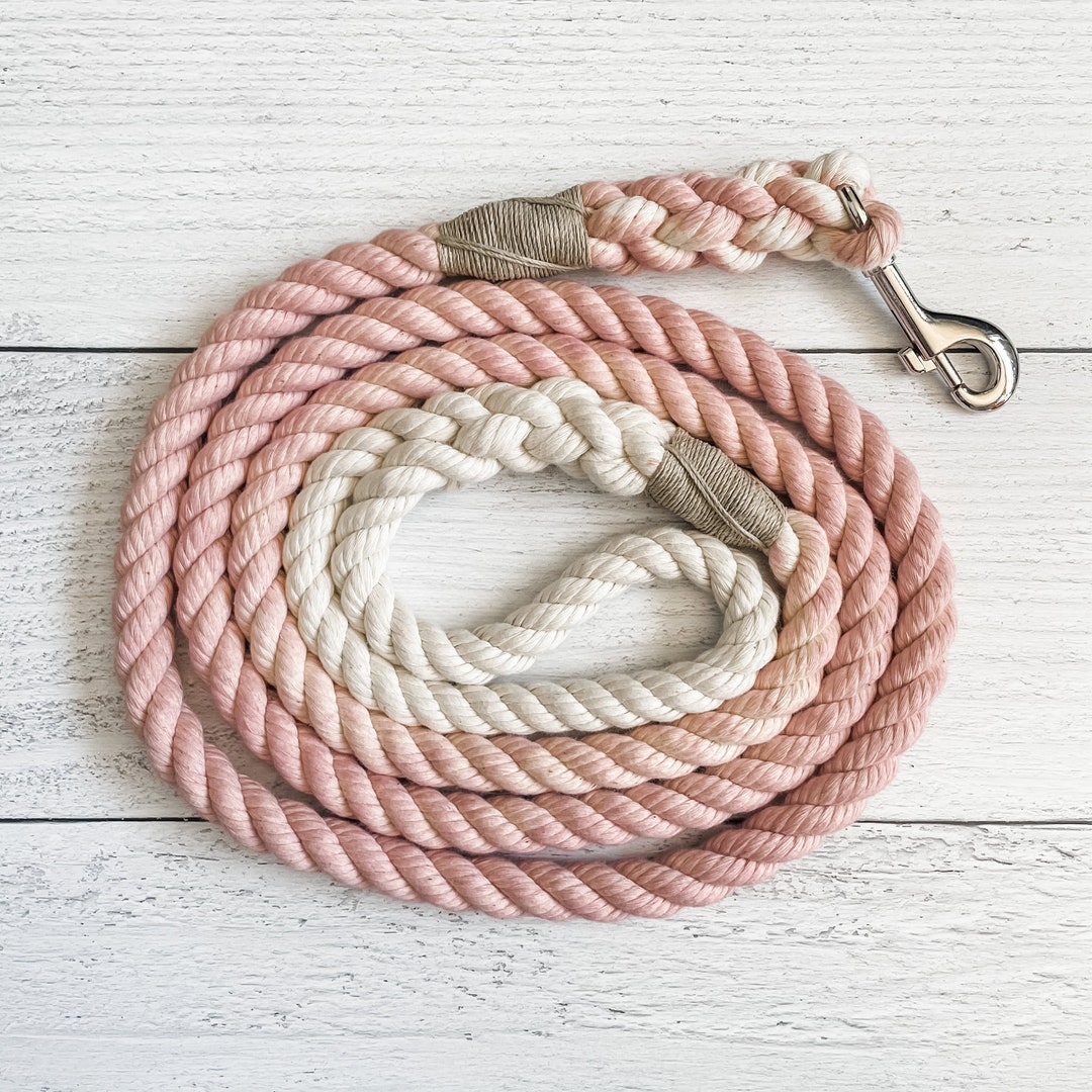 Powder Pink Cotton Rope Dog Leash - Hand-dyed Organic Lead - Braided ...