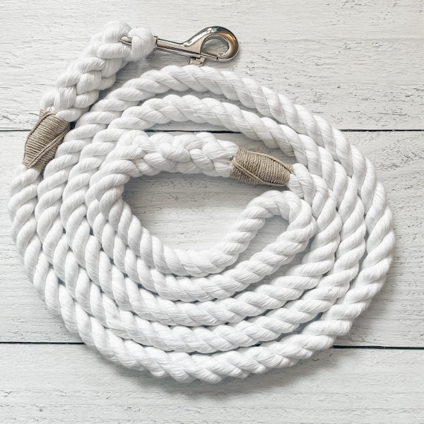 White Cotton Rope Dog Leash //  Upcycled Rope Leash // Cotton Rope Leash // Rope Dog Lead