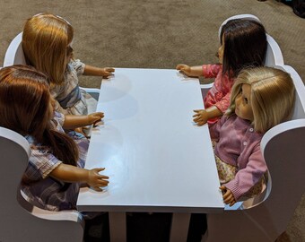 18" Doll Furniture - Table with 2 Benches (White) Dolls are not included