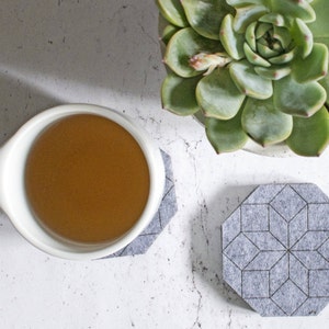 Sale discount, Hexagon Gray Felt Coaster, Christmas gift for her, Thanksgiving, Under 15 dollars for Him Husband, Geometric image 1