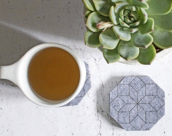 Sale discount, Hexagon Gray Felt Coaster, Christmas gift for her, Thanksgiving, Under 15 dollars for Him Husband, Geometric